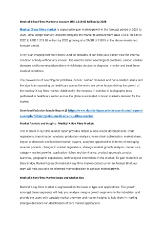 Medical X-Ray Films Market to Account US 1,219.82 Million by 2028