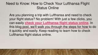 1-888-218-4647 Need to Know How to Check Your Lufthansa Flight Status Online