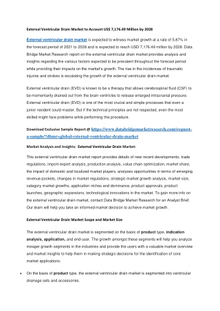 External Ventricular Drain Market to Account US 7,176.49 Million by 2028
