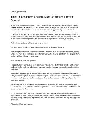 Things Home Owners Must Do Before Termite Control_ Cycreek Pest