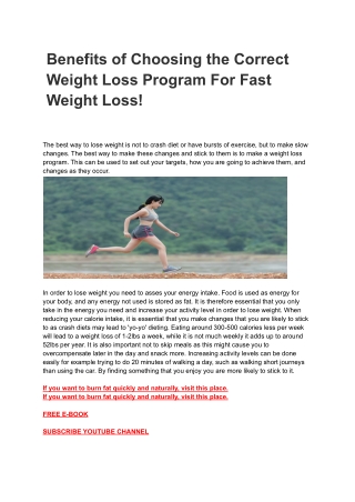 Benefits of Choosing the Correct Weight Loss Program For Fast Weight Loss
