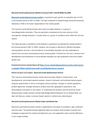 Neuronal Ceroid-Lipofuscinoses Market to Account US 7,176.49 Million by 2028