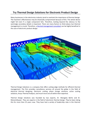 Try Thermal Design Solutions for Electronic Product Design