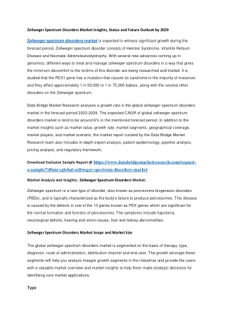 Zellweger Spectrum Disorders Market Insights, Status and Future Outlook by 2029