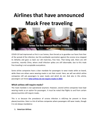 Airlines that have announced Mask Free traveling 26-11-22