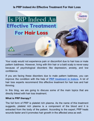 Is PRP Indeed An Effective Treatment For Hair Loss