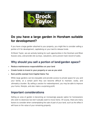 Property Valuation in Horsham - Brock Taylor