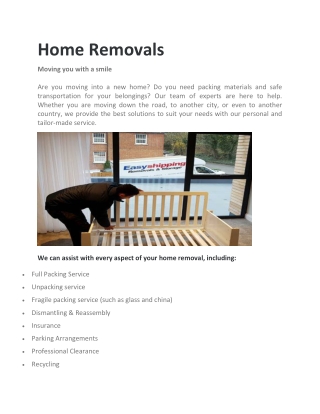 Home Removals - Easy Shipping