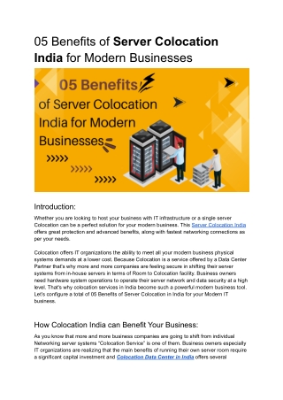 05 Benefits of Server Colocation India for Modern Businesses