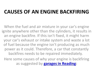 CAUSES OF AN ENGINE BACKFIRING