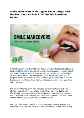 Smile Makeovers with Digital Smile Design with the Best Dental Clinic in Whitefield Sunshine Dental