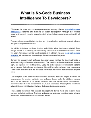 What Is No-Code Business Intelligence To Developers_