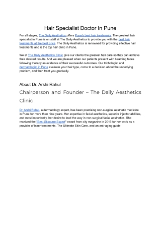 Hair Specialist Doctor In Pune