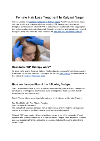 Female Hair Loss Treatment In Kalyani Nagar
