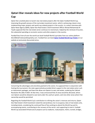 Qatari Diar reveals ideas for new projects after Football World Cup