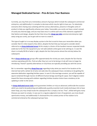 Managed Dedicated Server - Pros & Cons Your Business