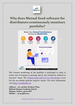 Why does Mutual fund software for distributors continuously monitors portfolio