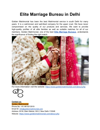 Elite Marriage Bureau in Delhi