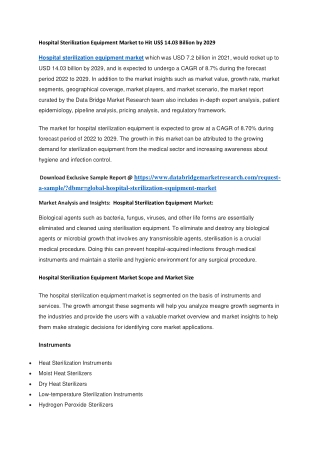 Hospital Sterilization Equipment Market to Hit US 14.03 Billion by 2029