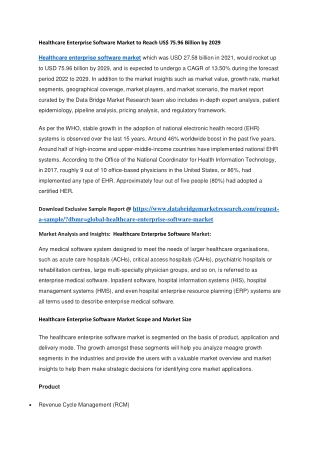 Healthcare Enterprise Software Market to Reach US 75.96 Billion by 2029