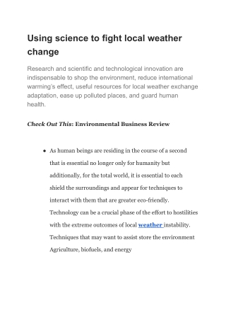 Using science to fight local weather change