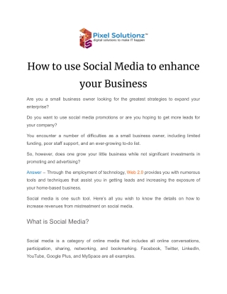 How to use Social Media to enhance your Business