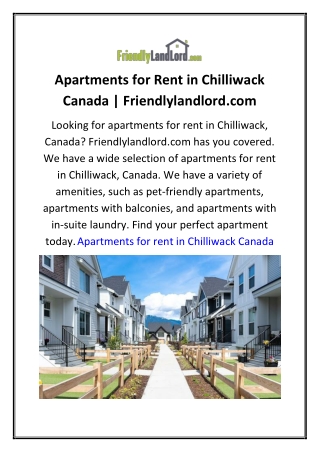 Apartments for Rent in Chilliwack Canada  Friendlylandlord.com
