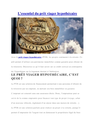 L'essentiel du prêt viager hypothécaire | Définition