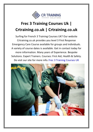 Frec 3 Training Courses Uk  Crtraining.co.uk  Crtraining.co.uk