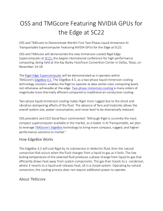 OSS and TMGcore Featuring NVIDIA GPUs for the Edge at SC22