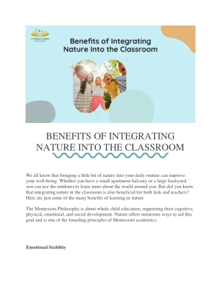 BENEFITS OF INTEGRATING NATURE INTO THE CLASSROOM