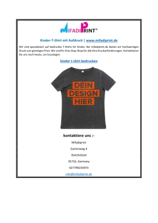 Kinder-T-Shirt mit Aufdruck  www.mifadiprint.de