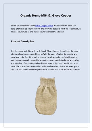 Organic Hemp Mitt & Glove Copper| Loelle Organic Beauty