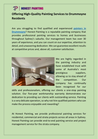 Offering High-Quality Painting Services to Drummoyne Residents