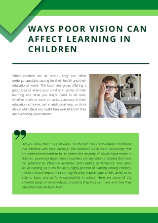 Ways Poor Vision Can Affect Learning In Children