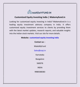 Customized Equity Investing India | Makemyfund.in