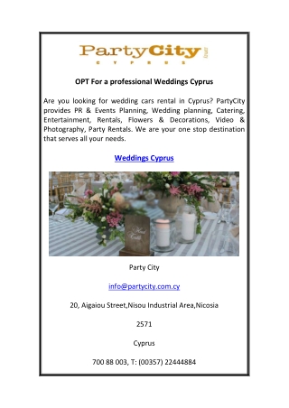 OPT For a professional Weddings Cyprus