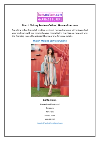 Match Making Services Online  Humandtum