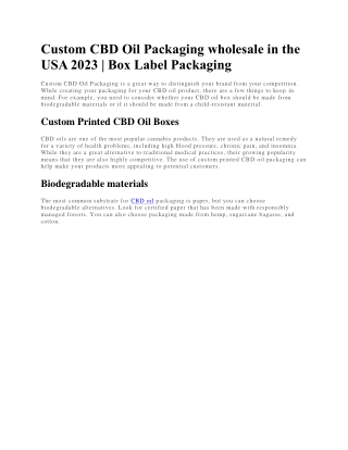 Custom CBD Oil Packaging wholesale in the USA 2023