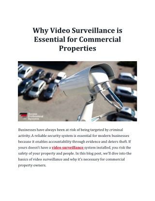 Why Video Surveillance is Essential for Commercial Properties