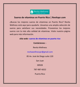 Sueros de vitaminas en Puerto Rico | Revitapr.com