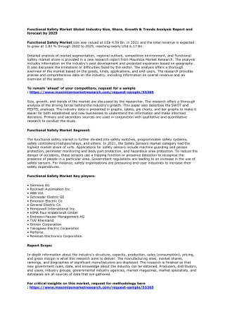 Functional Safety Market: Global Industry Analysis and Forecast (2022-2029)