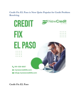 Credit Fix EL Paso is Now Quite Popular for Credit Problem Resolving
