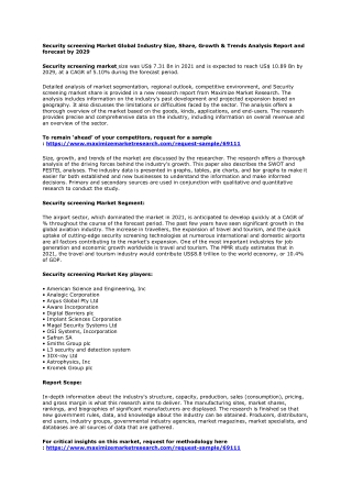 Security Screening Market – Global Industry Analysis and Forecast (2021-2029) –