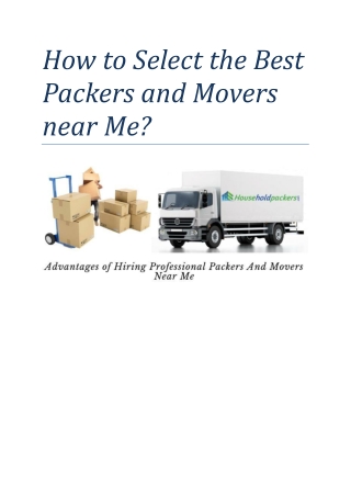 How to Select the Best Packers and Movers near Me