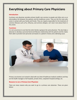 Everything about Primary Care Physicians