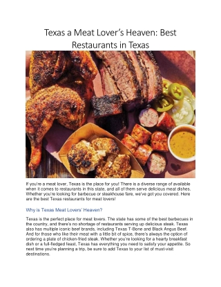 Texas a Meat Lover’s Heaven Best Restaurants in Texas