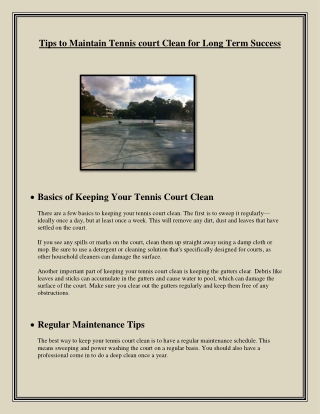 Tips to Maintain Tennis court Clean for Long Term Success