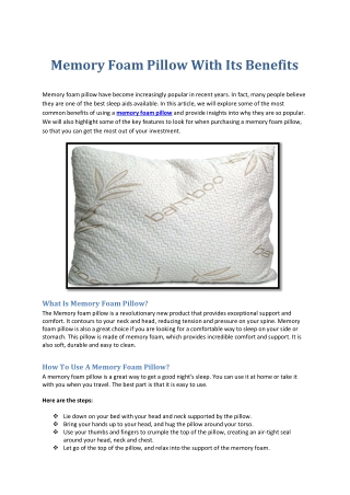Memory Foam Pillow With Its Benefits