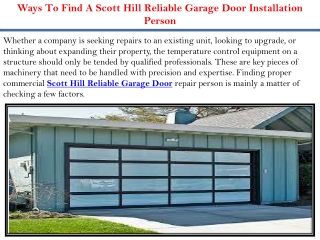 Ways To Find A Scott Hill Reliable Garage Door Installation Person